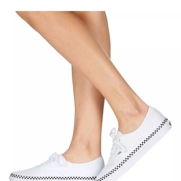 White Canvas Sneakers with Checkered Sole - Picture 1 of 12